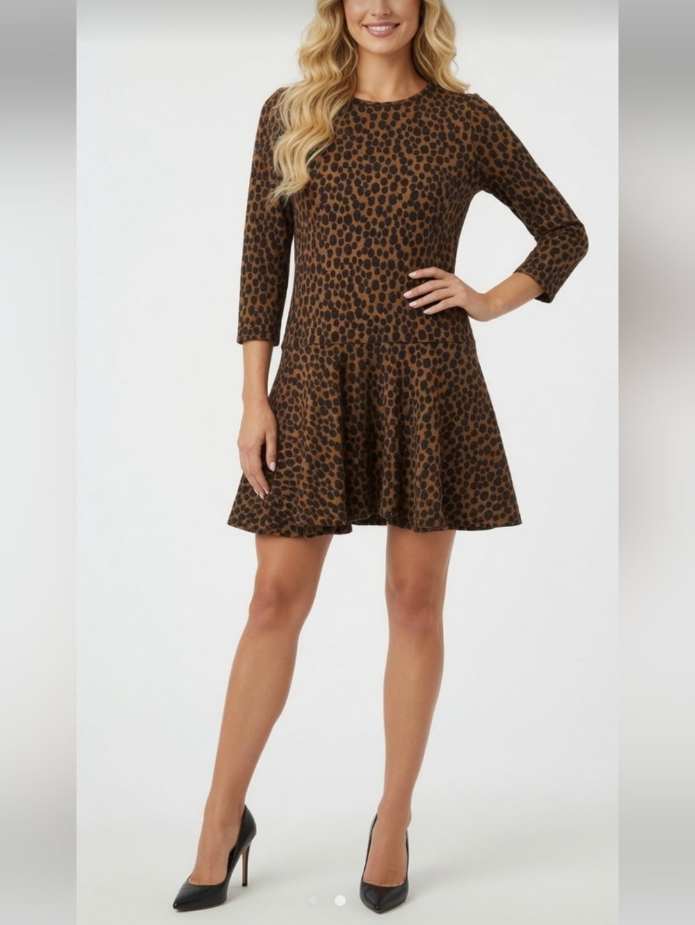 LOFT Women's Dress in Brown and Black Animal Print (Xs)
